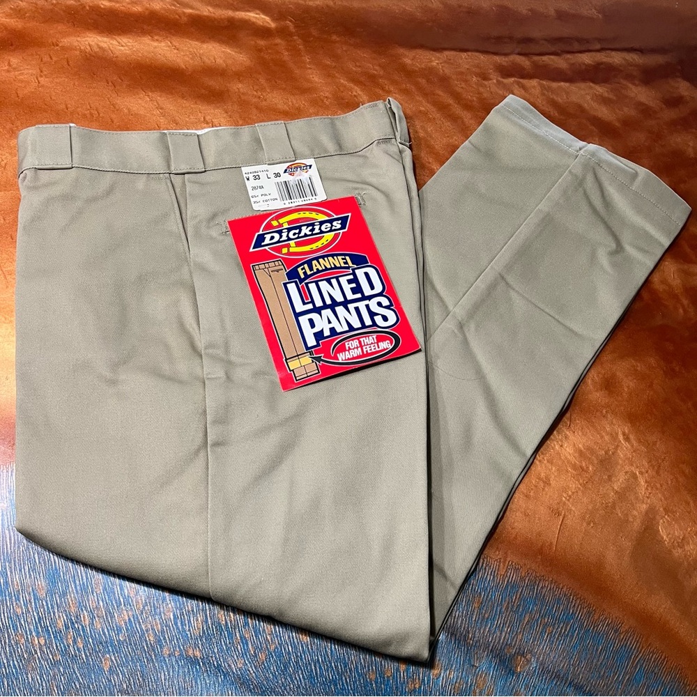 Vintage Dickies Flannel Lined Khaki Pants NOS size 33x30 Made USA Talon zipper